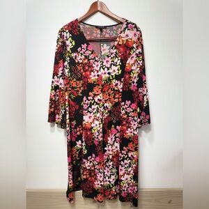 Floral Midi Dress - Black, Pink, Orange